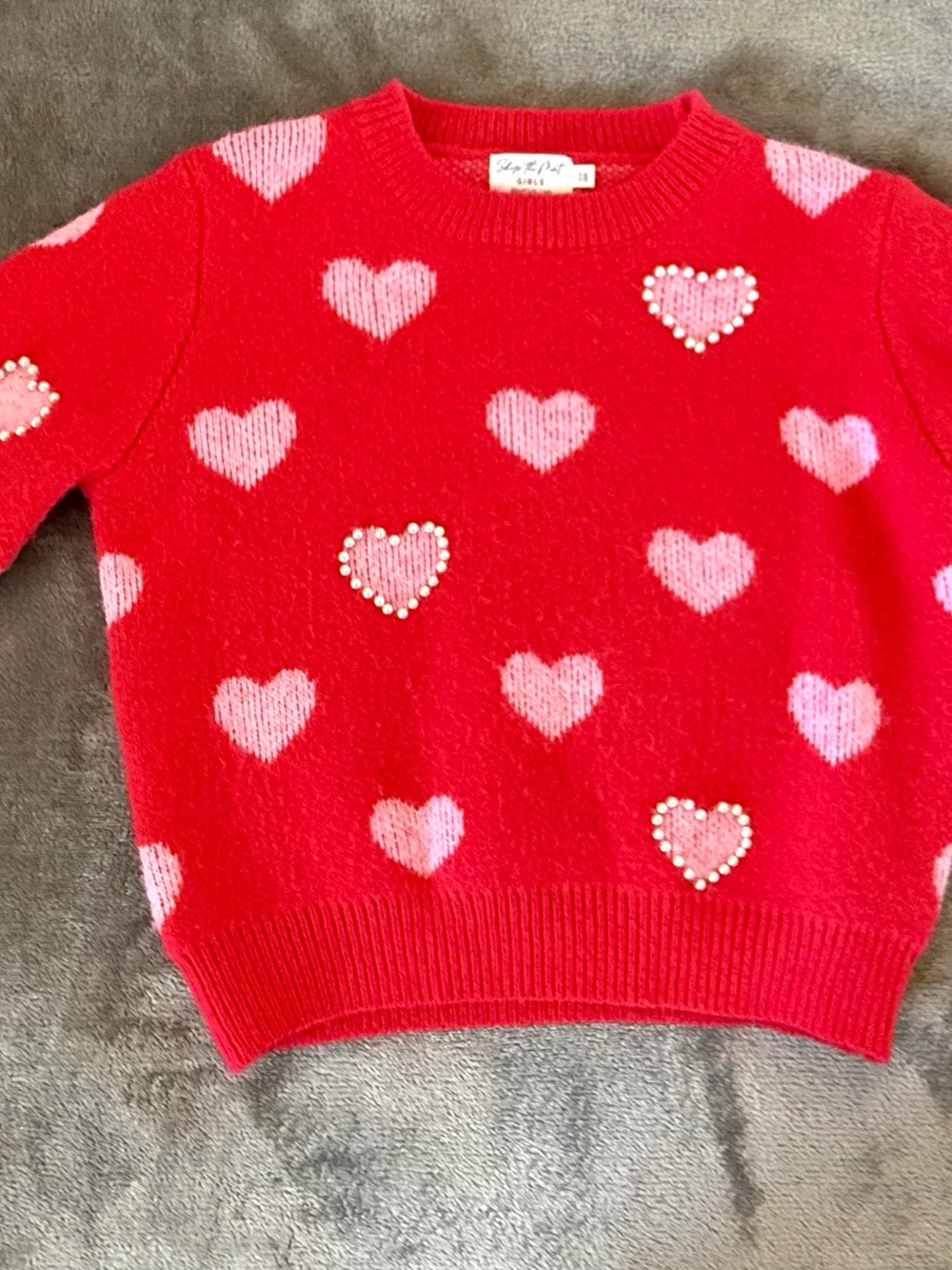Shop The Mint Girls Heart Sweater Size 7/8 Red Pink Pearl Valentine Knit